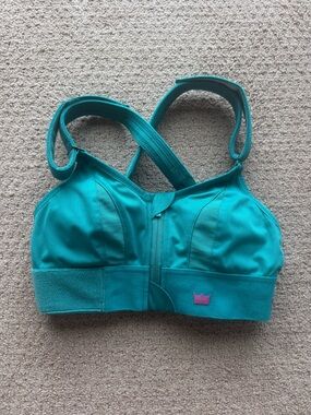 SHEFIT Teal Front-Zip Crossback Sport Bra
